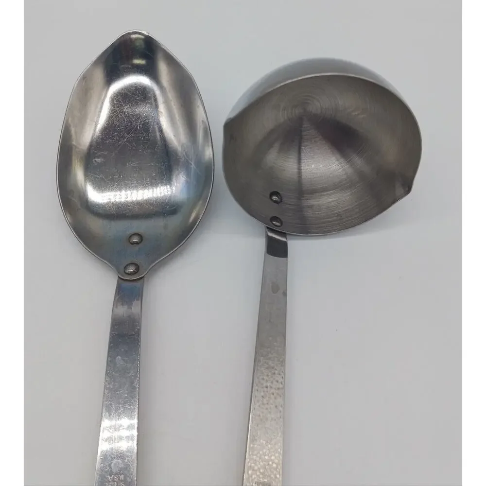 Vintage Ace Soup Ladle Serving Spoon Light Gray Handle Lot of 2 Stainless USA